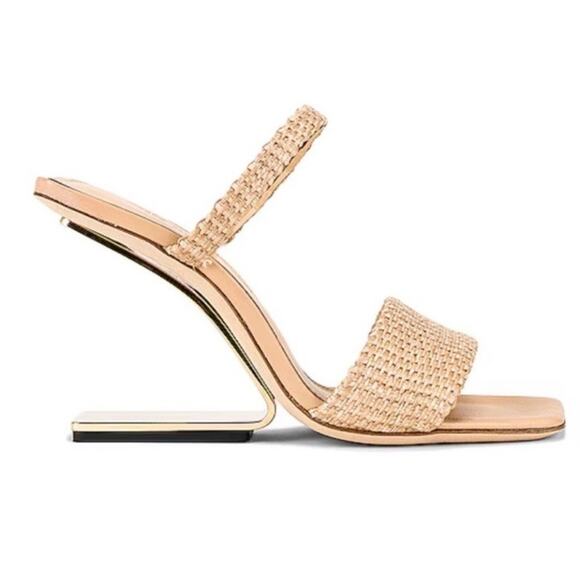 Cult Gaia Rene Sandals Raffia •41/ 10• Heels Nude Leather Architectural $548 - Picture 1 of 13